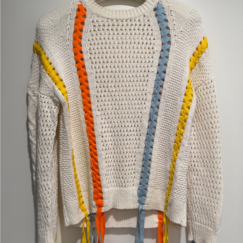 Maje Colorful Knit Sweater with Braided Accents